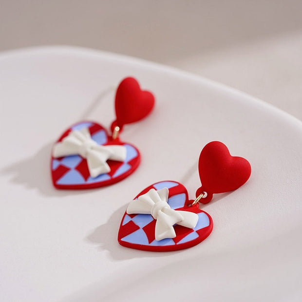 Red Love Bow Earrings for Women