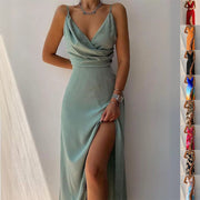 Women’s V-Neck Slit Slim Sling Dress