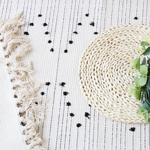 Fringed cotton thread mat