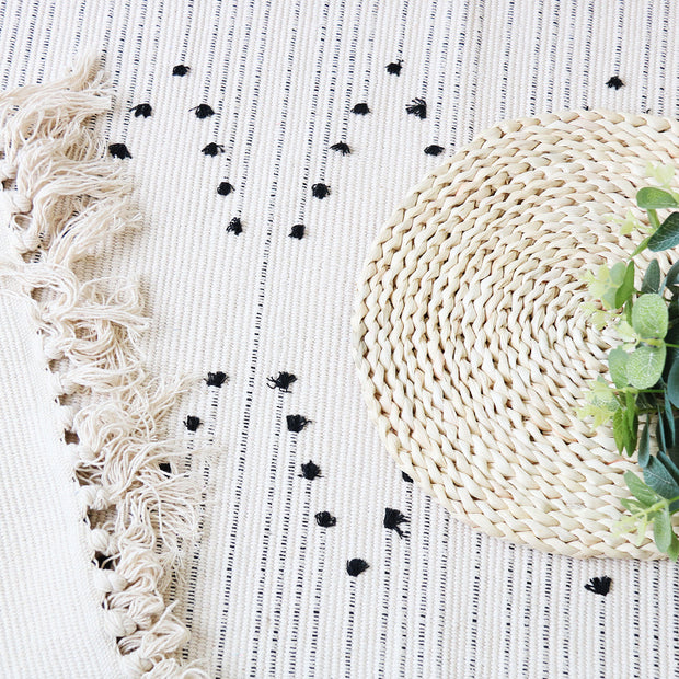 Fringed cotton thread mat