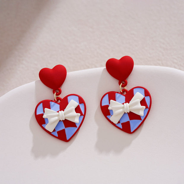 Red Love Bow Earrings for Women