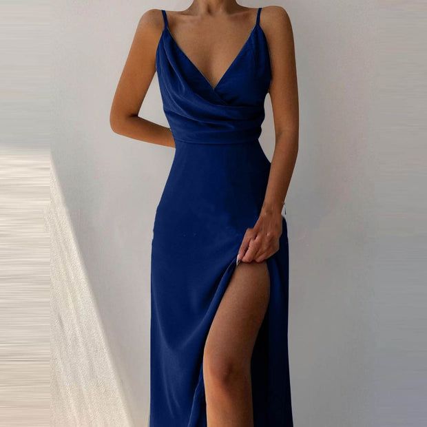 Women’s V-Neck Slit Slim Sling Dress