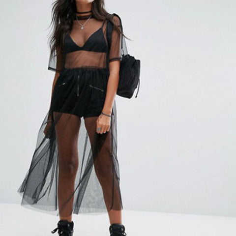 Women’s Black Mesh Sheer Summer Blouse