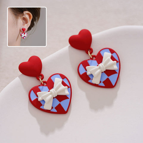 Red Love Bow Earrings for Women