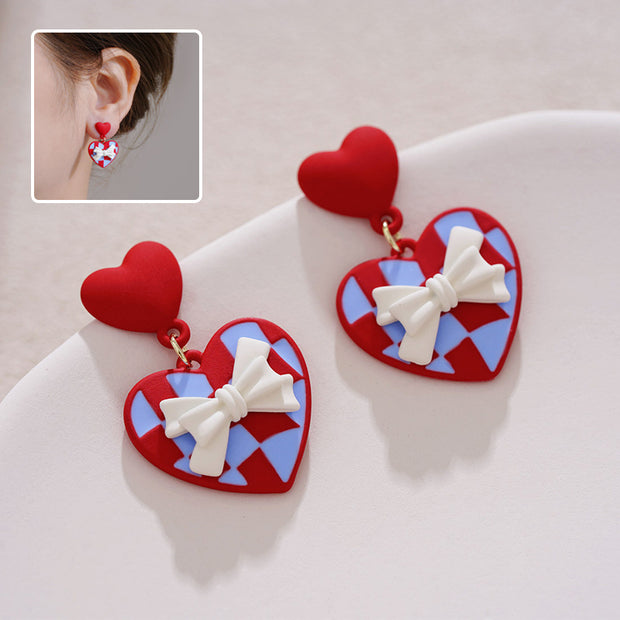 Red Love Bow Earrings for Women