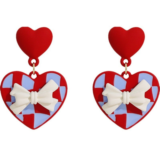 Red Love Bow Earrings for Women