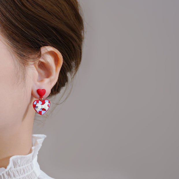 Red Love Bow Earrings for Women
