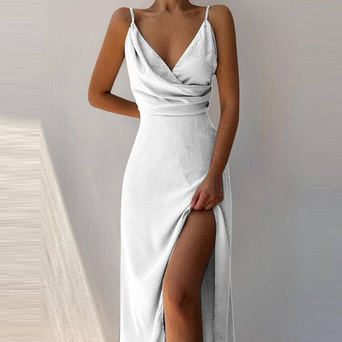Women’s V-Neck Slit Slim Sling Dress