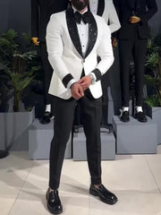White Tuxedo Jacket w/ Black Sequin Lapel