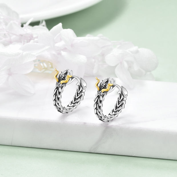 Sterling Silver Dragon Huggie Earrings