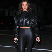 Women’s Slim-Fit Faux Leather Hooded Coat