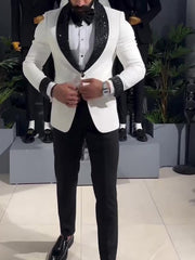 White Tuxedo Jacket w/ Black Sequin Lapel